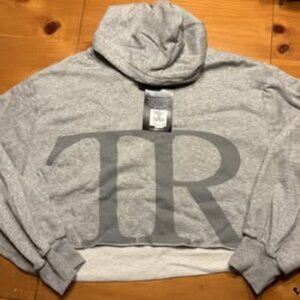 NWT Women's Cropped Boxy Heather Grey Hoodie XL
